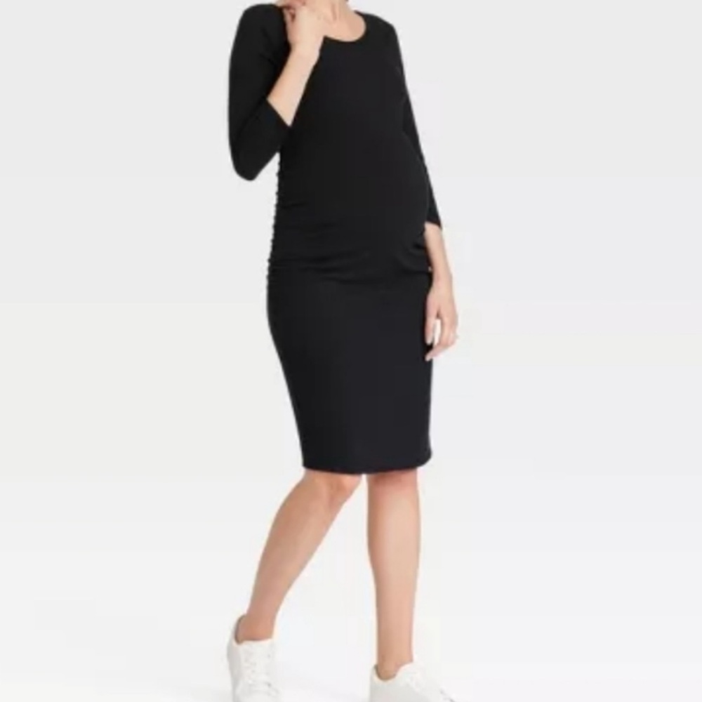COPY - Isabel maternity black mid length sleeve dress